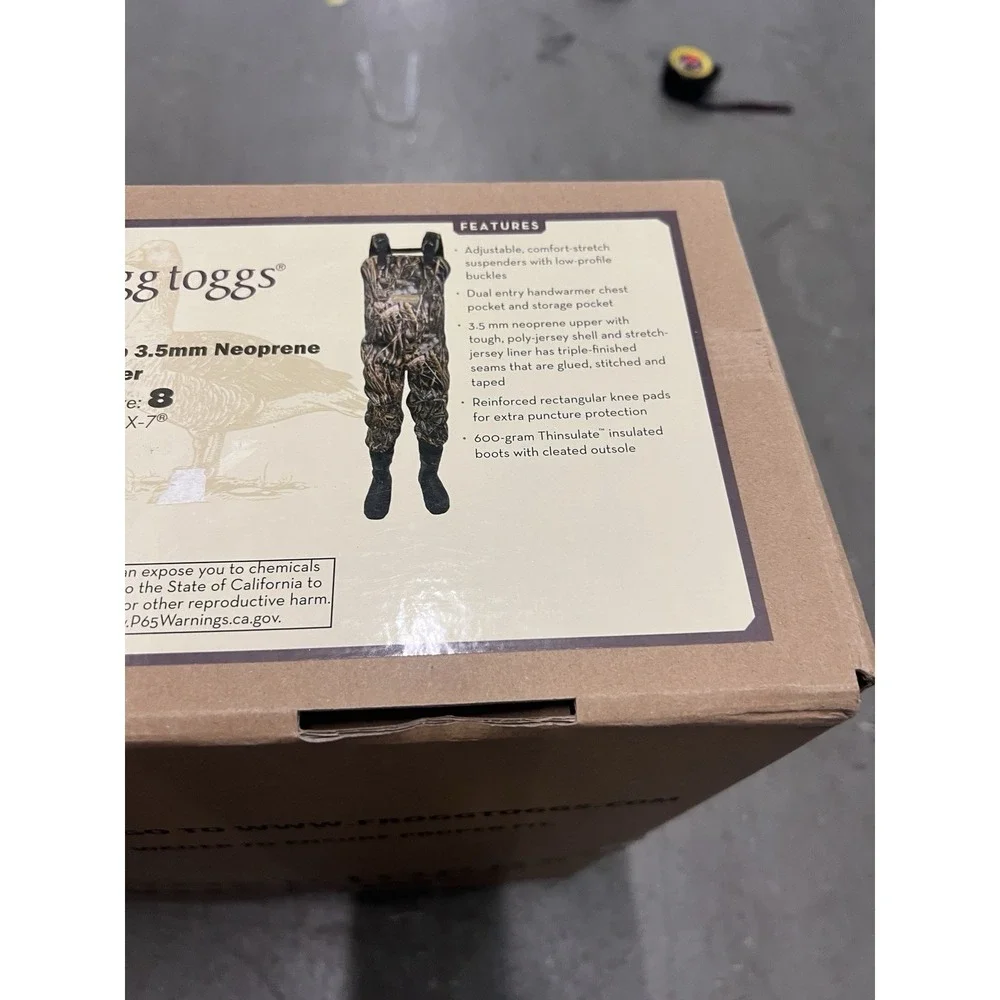 Frogg‎ Toggs Amphib Bootfoot Wader Mens 8 Brown Camo 3.5mm Neoprene Waterproof